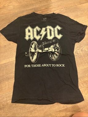 AC/DC Black Tee with White Graphic Cannon Logo